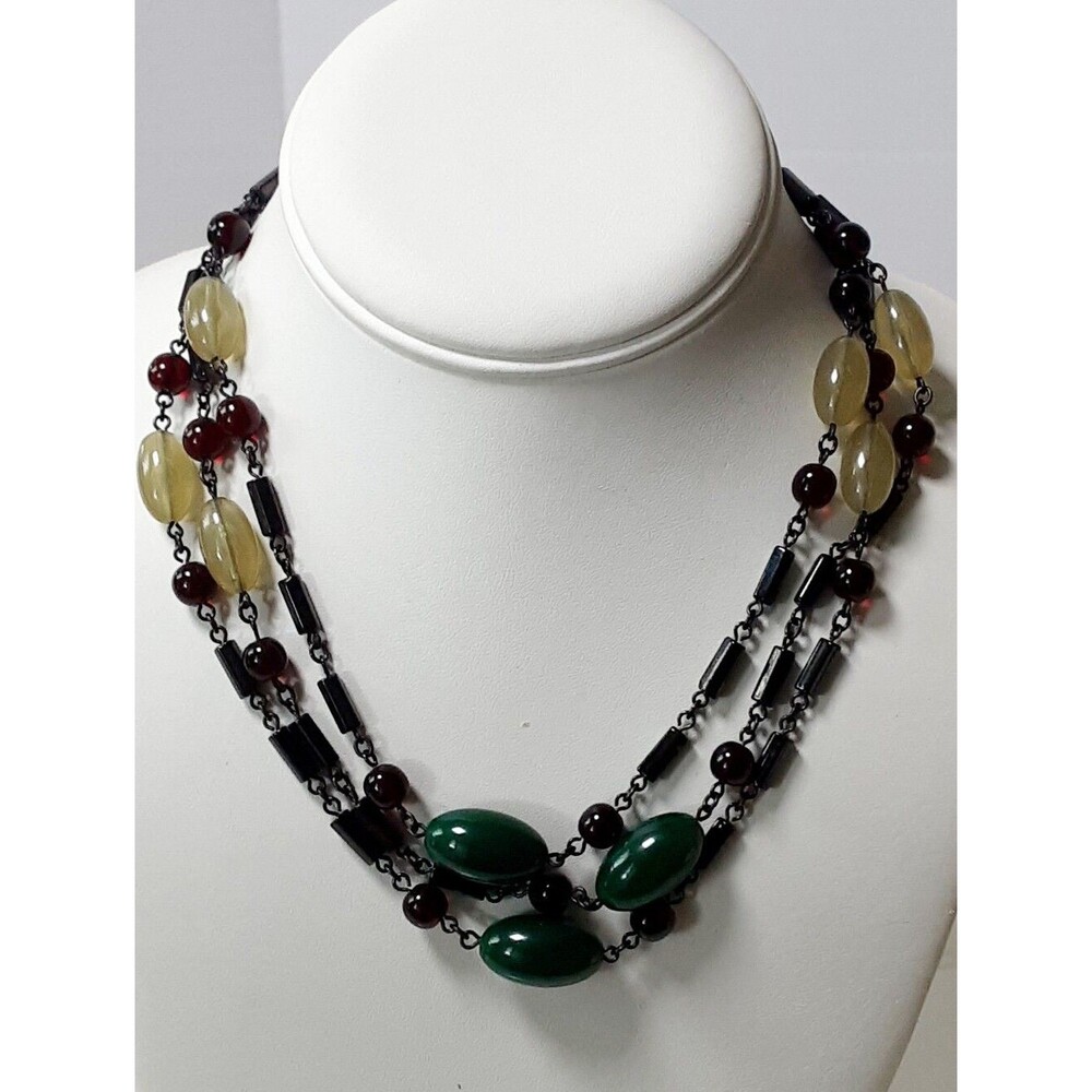 BEN ANUM Multi-Colored Faux Jade Station Beaded Necklace 52" - Vtg 70's